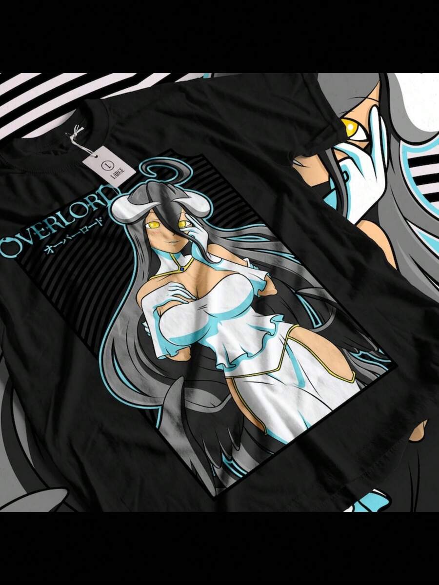 Albedo Overlord Tshirt, Anime Overlord Character, Demon Girl, Succubus, Ainz Ooal Gown, Momonga, Tomb Of Nazarick, Anime Streetwear - 黑色 - 查看 1