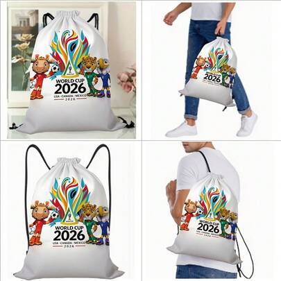  1pc, 2026 FIFA World Cup, World Cup, Cratch, Maple, Saiyu Themed Drawstring Backpack, Multi-Functional, For Travel, Office, And Outings, Adjustable Drawstring Closure, Travel Essential, Fashionable And Casual, Lightweight, Suitable For Travel