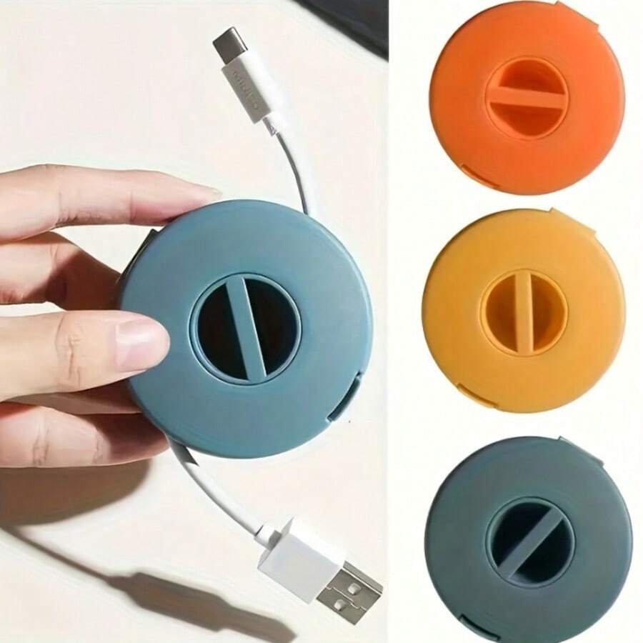 1pc Portable Cable Organizer - Phone, Mouse, Earphone Rotating Cable Winding Box - Keep Cables Untangled And Easy To Access, Desktop Storage And Organization - Multicolor - View 1