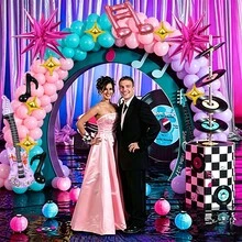 100件/套 主流音樂 K/Pop 主題氣球拱門套裝，包含吉他、音符、四角星箔氣球、乳膠氣球，適用於音樂節、生日、迪斯可派對、單身派對 - 彩色 - 查看 5