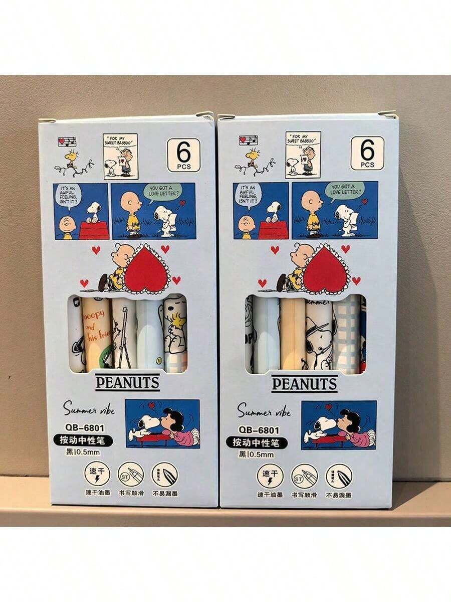 Splendor 1 set/6 piezas Bolígrafos de punta negra Snoopy lindos, de secado rápido y presión neutra, útiles escolares para estudiantes, regalo de vuelta a clases, fiesta y días festivos - Multicolor - Ver 1