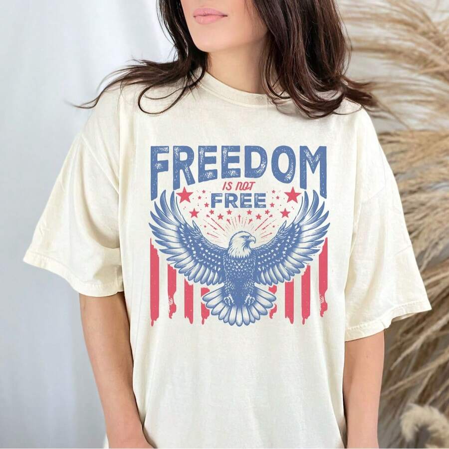 Freedom Is Not Free Shirt, Vintage Style 4th Of July Shirt, Bald Eagle Graphic Tee, Born Free, Freed - 白色 - 查看 1