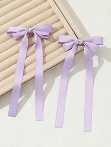 2 chiếc kẹp tóc nơ hình trái tim đính pha lê kiểu Pháp dành cho bé gái, màu xanh dương, tím, be, thích hợp cho trang phục thường ngày. - Nhiều màu - Xem 13
