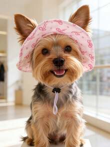 Pink Small Butterfly Polyester Sun Hat, Ear-Exposed Design, Sun Protection Function. Dog Hat, Pet Essential Item. Suitable For Small Dogs To Wear Outdoors All Year Round. - Multicolor - View 4