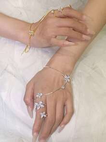 Vòng tay sang trọng, thanh lịch đính đá Cubic Zirconia lấp lánh hình bướm và hoa, kiểu dáng hoa lá thời trang. - Nhiều màu - Xem 2