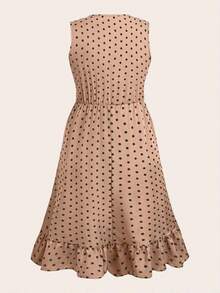 Vestido casual de verano de talla grande para mujer con estampado de lunares y fruncido en los hombros - Rosa vieja - Ver 2