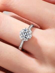 1 chiếc nhẫn bạc S925 đính đá Moissanite 1 carat, thiết kế tối giản sang trọng, đa năng, phù hợp cho cả công sở và thường ngày, lý tưởng làm quà tặng Ngày Valentine, Ngày của Mẹ, mùa cưới, lễ đính hôn, kỳ nghỉ, sinh nhật, kỷ niệm, quà năm mới. - Bạc - Xem 2