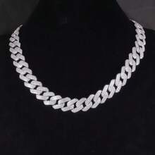 Hip Hop  Chain Full Of Moissanite S925 925 Silvery Necklace 19mm Thick European And American Rhombus Hiphop Necklace, Hip Hop Jewelry, Hip Hop Accessory, Streetwear Jewelry, Bold Design, Moissanite Pendant, Durable Necklace, Fashion Chain, Unisex - 20 Inches (Silvery) - View 3