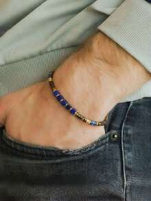 Casual Style Lapis Lazuli/Tiger Eye/Hematite Beaded Bracelet For Men, Attracts Wealth, Abundance And Prosperity, Suitable For Daily Wear - Multicolor - View 2