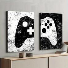 2pcs Retro Gaming Art Wooden Frame Canvas Poster, Gamepad Poster, Creative Waterproof Canvas Poster, Suitable For Bedroom, Office, Living Room, Cafe, Bar, Home And Dormitory Wall Decor - A - View 1