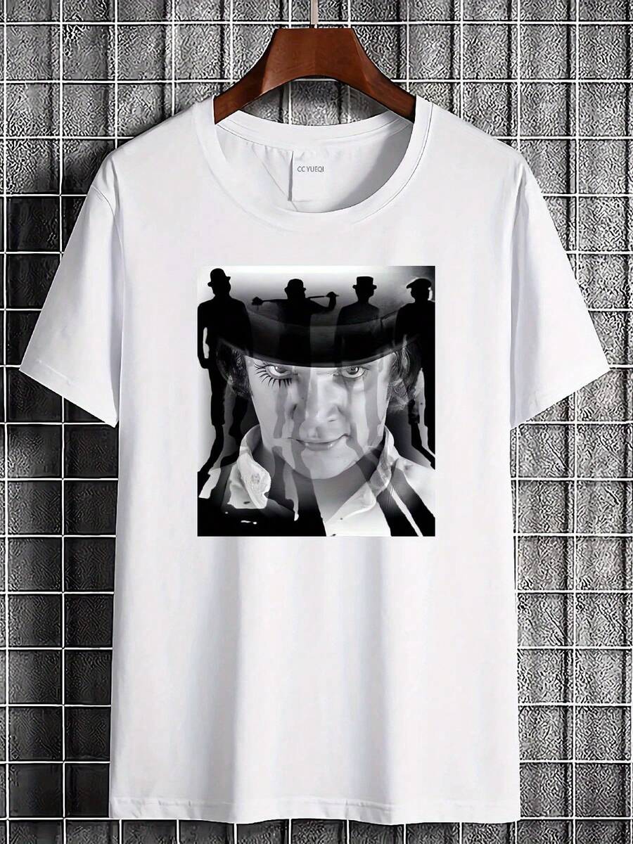 T-shirt Clockwork Orange con stampa DTG, streetwear, elegante, casual, comoda, abbigliamento di design, top per abbigliamento casual da uomo, traspirante, morbida, leggermente versatile, unisex, grafica, moda, elasticizzata. - Bianco - Visualizzare 1