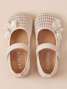 Giày sandal Mary Jane màu be có khóa dán điều chỉnh được cho bé gái 3-12 tuổi, điểm nhấn là nơ lưới màu kem, kiểu dáng mềm mại, phù hợp cho tiệc tùng và đám cưới. - Màu be - Xem 2
