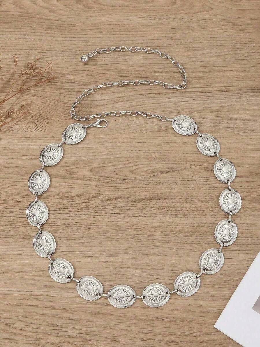 Boho European And American Fashion Metal Waist Chain With Daisy, Petal & Flower Design For Women's Dresses And Clothing, Belt Chain Halloween Summer, School Fall, Autumn, Halloween - Bạc - Xem 1