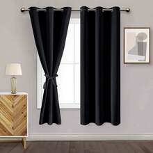 Velvet-Textured Curtain, Eyelet Stitching, Color And Size Options Available, Made In Turkey - Black - View 2