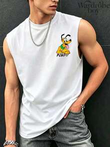 Disney Licensed Men's Sleeveless Printed Vest, Featuring Pluto's Happy Expression And Various Small Pluto Pattern Prints, Suitable For Both Men And Women, High-Quality Vest, Suitable For All Seasons, Comfortable And Breathable, Exquisite Design, The Best Choice For Gifting - 白色 - 查看 2