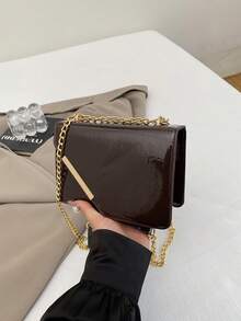 Bolso cuadrado pequeño de hombro de estilo minimalista coreano de moda para el año 2025, con efecto espejo, pliegue y borde de hierro, al estilo Ins - Café - Ver 3