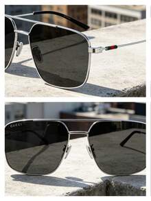 男女通用大号方形时尚眼镜，奢华黑色醋酸纤维镜框，烟灰色镜片，设计师款，防紫外线，简约时尚眼镜，GUCCI GG2096SA-001 59 - 黑色 - 查看 5