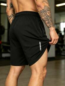 1 pieza Pantalones cortos deportivos con estampado nuevos para primavera/verano 2025, pantalones cortos de baloncesto de 5 puntos para hombres, pantalones cortos de entrenamiento de 5 puntos, color negro - Negro - Ver 1