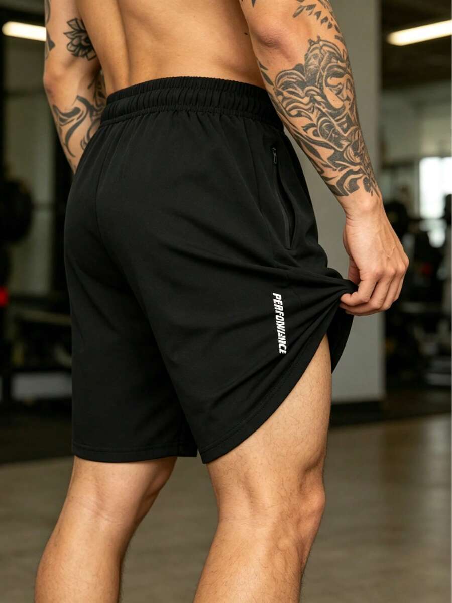 1 pieza Pantalones cortos deportivos con estampado nuevos para primavera/verano 2025, pantalones cortos de baloncesto de 5 puntos para hombres, pantalones cortos de entrenamiento de 5 puntos, color negro - Negro - Ver 1
