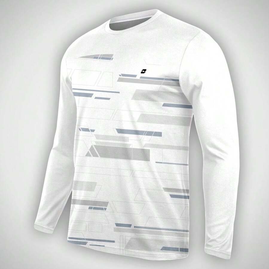 Men's Long-Sleeved Polyester T-Shirt With A Boat Neckline, Regular Fit, No Stretch, Ideal For Sneakers And Everyday Wear, Featuring A Geometric Print. - 高爾夫球 - 查看 1