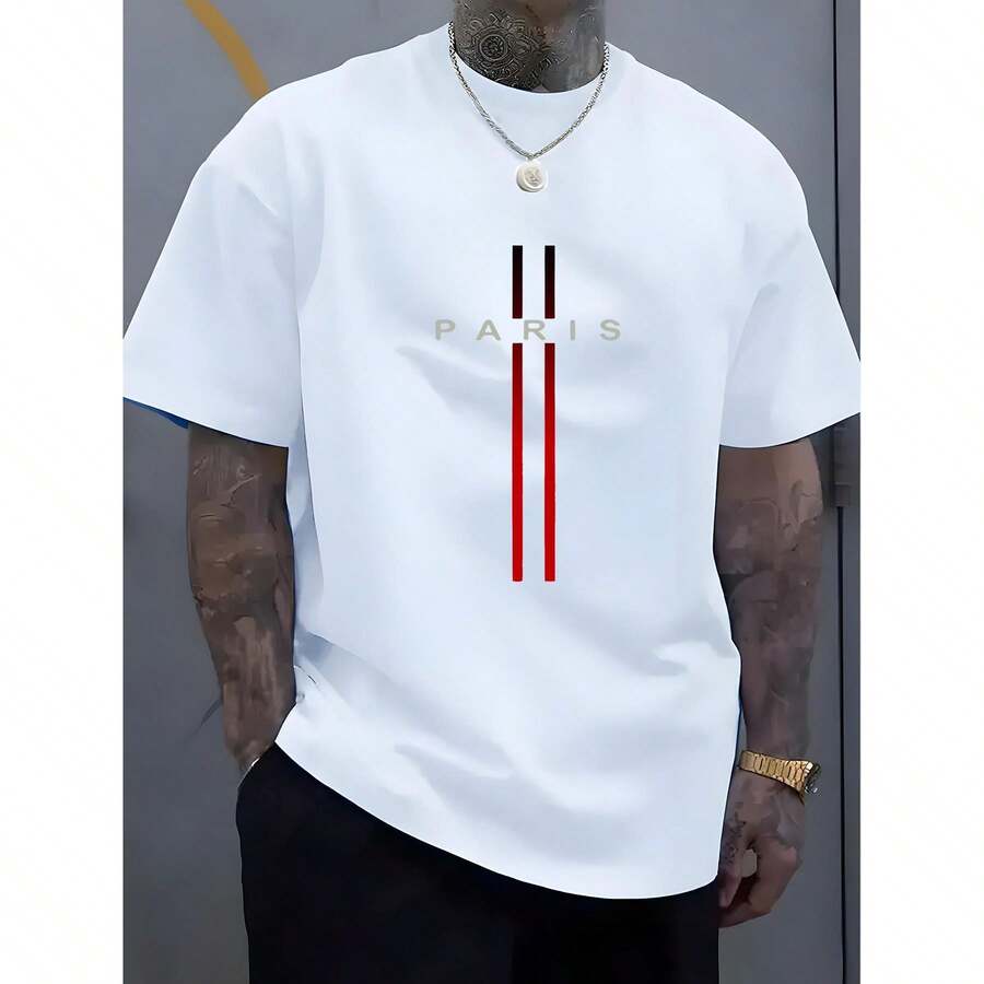 Camiseta versátil de manga corta con cuello redondo para hombre - Blanco - Ver 1