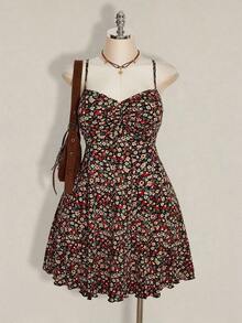 ICON Vestido de verano con estampado floral ajustado para mujer de talla grande, perfecto para el verano, el regreso a la escuela, bailes y otras ocasiones. - Multicolor - Ver 1