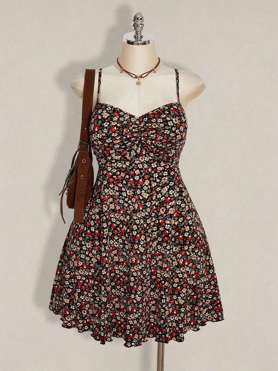 ICON Vestido de verano con estampado floral ajustado para mujer de talla grande, perfecto para el verano, el regreso a la escuela, bailes y otras ocasiones. - Multicolor - Ver 1