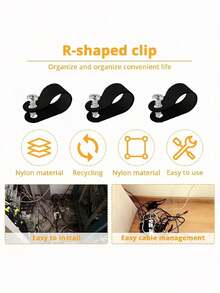30pcs Black Nylon R-Type Cable Clips - Plastic P-Type Clips For Cable Management, Ideal For Wires And Bundling, Cable Tidy, Cable Organization, Fashionable Design, Sturdy - Black - View 7