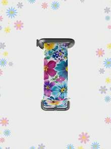 1條藍紫色花卉圖案矽膠女款手錶錶帶，適用於Apple Watch 38mm 40mm 41mm 42mm 46mm 45mm 49mm，多巴胺豐富花卉設計，可愛舒適可更換防水運動錶帶，兼容Series 11 Ultra3 Ultra 2 SE3 S11 S10 SE2 9 8 7 SE 6 5 4 3 2 1 - 彩色 - 查看 4