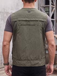 Men's Outdoor Utility Vest - Multi-Pocket Tactical Fishing Hiking Travel Sleeveless Jacket, Plus Size Lightweight Photography Vest, Casual Summer Mesh Vest With Multiple Pockets - Army Green - View 4