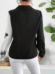 Women's Floral Print Front Twist Satin Blouse Black - Black - View 2