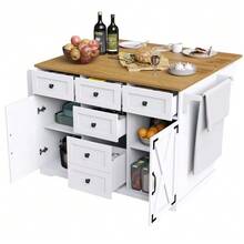 High-Quality Kitchen Island, Multifunctional Serving Cart With Wood Finish And Ample Storage Space, Mobile Sideboard, Kitchen Cart For Dining Room, Living Room, Kitchen, Black Color. - White - View 11