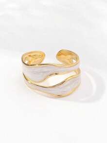 1pc Stainless Steel Open-Ended Ring - Yellow Gold - View 1
