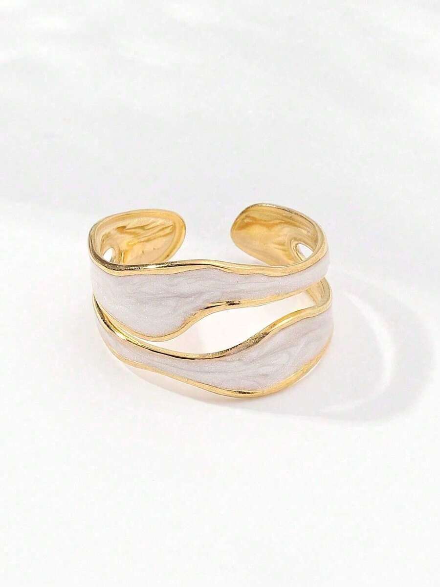 1pc Stainless Steel Open-Ended Ring - Yellow Gold - View 1