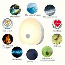 Hundred Noise LED Night Light - Multiple Colors, Dimmable, Timer, Natural Soothing Sleep White Noise, Memory Function, Portable, Built In 1200mAh Rechargeable Battery - D-白色 - 查看 4