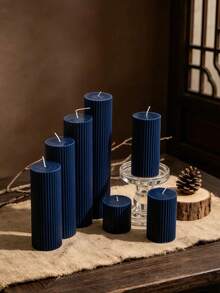 1 pieza Vela aromática azul profundo vintage, vela de pilar a rayas, diámetro de 1.97", múltiples tamaños disponibles - Adecuada para meditación e iluminación, aromaterapia, yoga, decoración del hogar, decoración de la sala de estar, decoración de lujo, artículos esenciales para el hogar, decoración festiva, regalo de cumpleaños - Azul oscuro - Ver 10