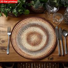 Set med 1/2/4/6/8/300 runda bordsunderlägg med 36 cm diameter, designade med retro koncentriskt cirkelmönster och vävt brunt beige gradientspiralmönster, tjockt slitstarkt tyg - Multifärgad - Visa 8