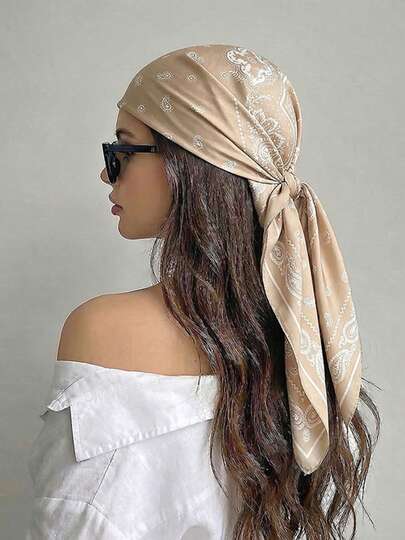 1 pieza Nuevo pañuelo estilo bohemio con estampado de paisley, bufanda de moda para mujer para protección solar, adecuada para uso diario y vacaciones, accesorio de cabello esencial para primavera/verano, diadema de playa para vacaciones de verano