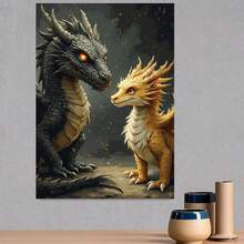 [Uso Artístico Profesional] 1 Kit de Pintar por Números, Dragones Grises y Dorados, Imágenes de Fantasía en Lienzo - Kit de Pintar por Números para Adultos - Fácil para Principiantes, Año Nuevo, Día de San Valentín - Enmarcado - Ver 3