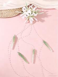 1pc Bohemian Style Faux Lily & Rosemary Tassel Decor Hair Clip, Sweet & Cute Beaded Chain Side Hairpin, Suitable For Beach, Music Festival, Hairstyle Accessory - Multicolor - View 9