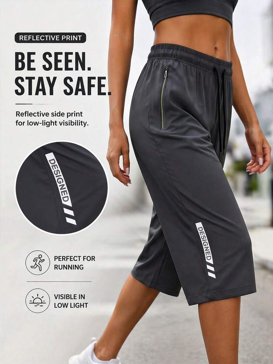 Women's Quick Dry Capri Pants, Elastic Waist Capris, Capri Pants With Zipper Pockets For Hiking & Summer, Athletic Joggers - Grey - View 1