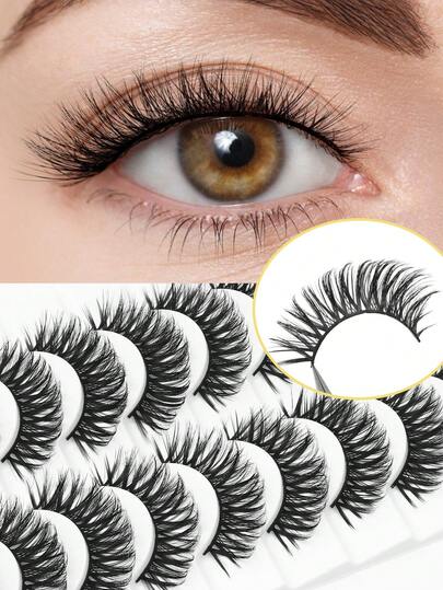 10 Pairs Faux Cat Eye False Eyelashes, 10-15mm Length, C-Curl, Suitable For DIY, Stage Performance And Daily Wear - Fluffy, Thick, For Enhanced Eye Effect - Reusable Curled Lash Strips, Easy To Use, Suitable For Beginners