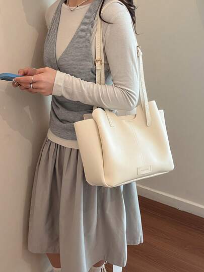 Korean Casual Underarm Large Tote Bag, New Stylish Versatile Large Capacity Minimalist Elegant Commuter Shoulder Bag For Office Ladies
