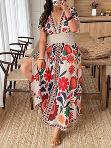 Weeklong Vestido de mujer talla grande con cuello en V profundo y estampado aleatorio - Multicolor 4 - Ver 5
