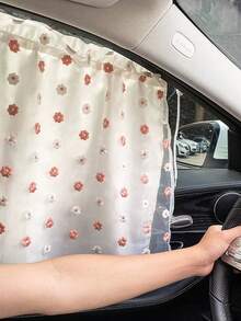 Summer Lace Double-Layer Sunshade, Suction Cup Design Sun Visor, Cute Floral Car Curtain, Fresh Style Auto Accessories For Women, Suction Cup Curtain Suitable For All Seasons - A - View 6