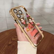 スマホケース TPUケース メッキ加工 レンズ保護カバー付き キャラクターイラスト 可愛いデザイン 大人可愛い 女子向け 柔らかTPU 全面保護 耐衝撃 カメラレンズ保護 17pro Max/17pro/17/11/12/13/14/15/15Pro/15PluS/15Pro Max/16/16Pro/16PluS/16Pro Max/MIN/X/XR 対応対応 インスタ映え プレゼント - 淡蓝色 - チェックする 2