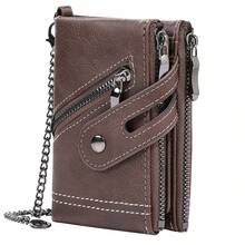 CarrKen New Business Dual Zipper Men's Snap Closure Short Wallet With Chain, Vertical Large Capacity Credit Card Holder, Front Zipper Coin Pocket, Perfect Gift For Him - Multicolor - View 16