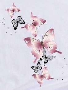 Women's Butterfly Print Graphic Tees - White - View 5