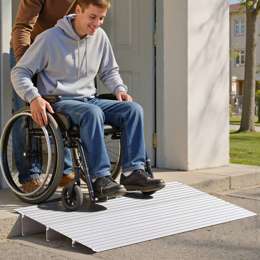 Türschwellenrampe, 423x864x87 mm, Rollstuhlrampe aus Aluminiumlegierung mit einer Tragkraft von 360 kg, Bordsteinrampen für Heimtreppen für Rollstühle Roller Gehhilfen Fahrräder Dreiräder - 423 x 864 x 87 mm - Übersicht 1