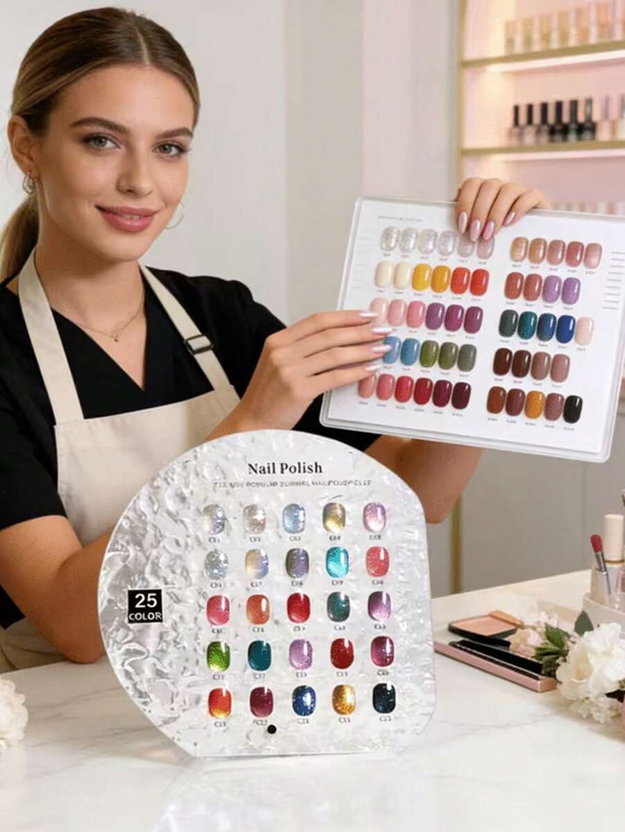 1pc 25-Color Asymmetrical Wave Pattern Acrylic Nail Polish Display Board, Used To Showcase Nail Art, Compare Gel/Polish Effects, And Test Nail Colors. This Nail Color Palette Has Large Capacity To Store Fake Nail Samples. - Multicolor - View 1